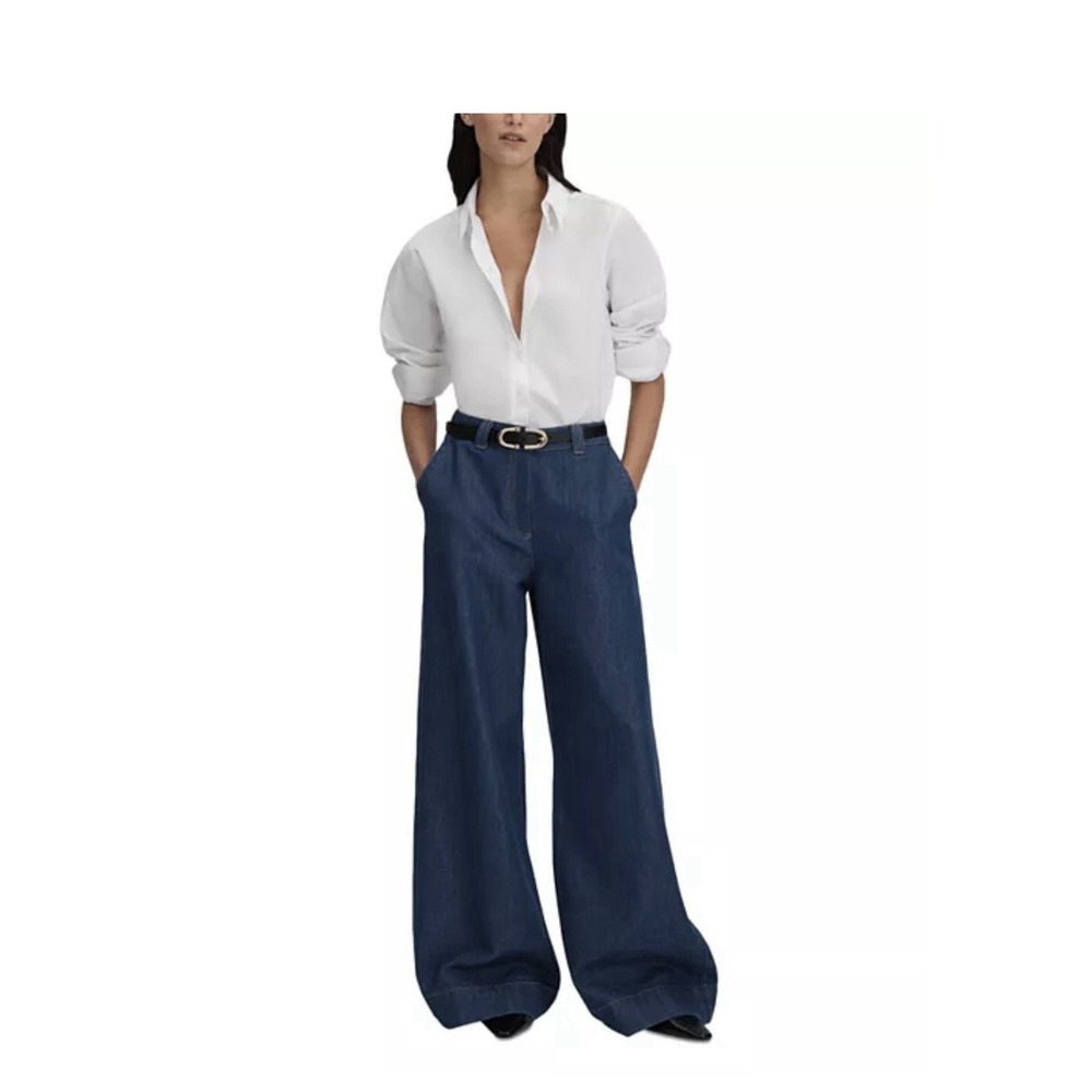 Reiss Navy Wide-Leg Denim Trousers